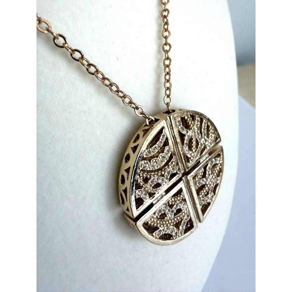 BaubleBar Gold Pave Crystal Round Pendant Necklace Statement 19” + Extender
